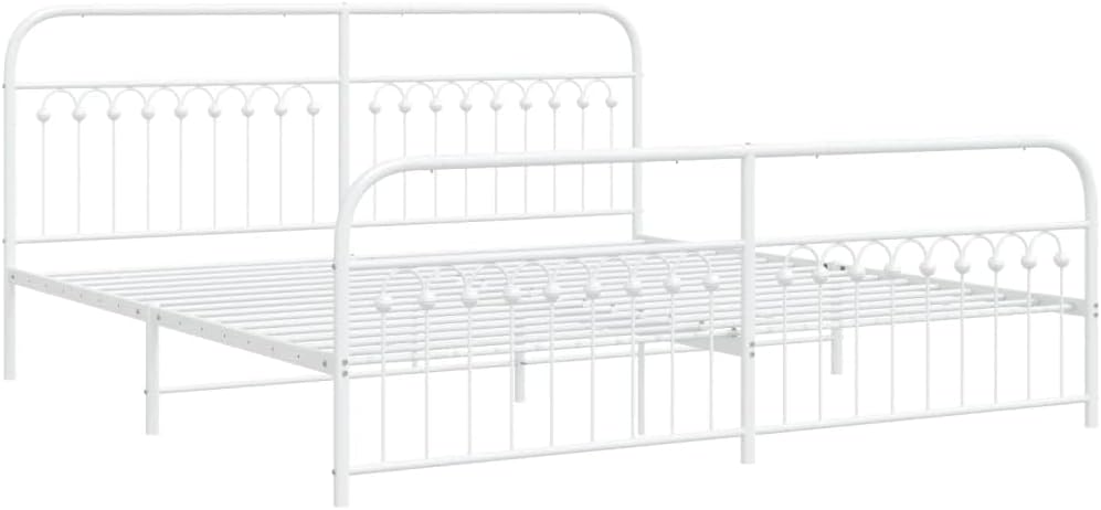Metal Bed Frame with Footboard White 76'x79.9' King Platform Bed Frame Steel Sturdy Support Underbed Storage Space for Bedroom Guest Room Furniture