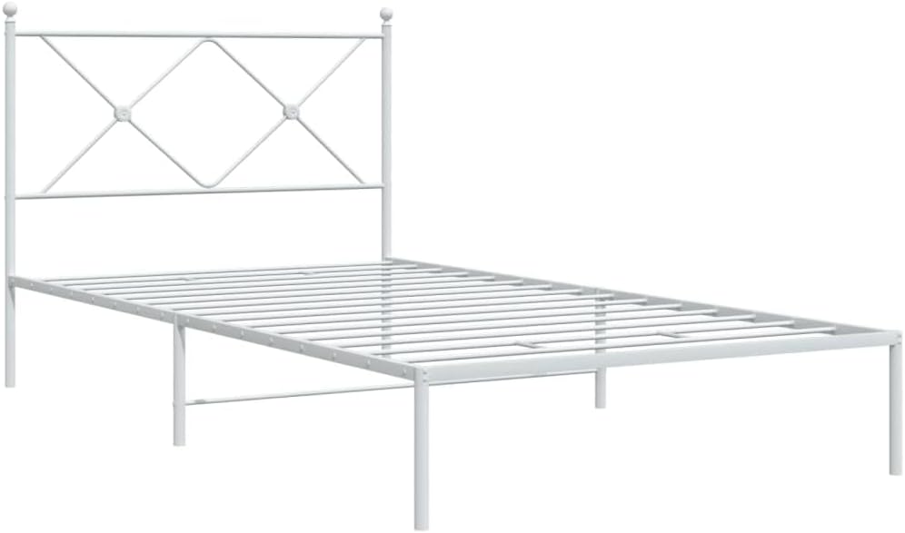 White Powder-Coated Steel Single Bed Frame with Headboard, Durable Metal Bed Frame for Adults, 39.4 x 78.7 Inches, Modern Design for Bedroom, Sturdy Construction and Easy