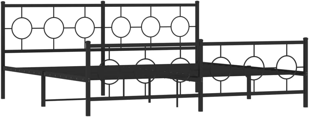 Metal Bed Frame with Footboard Black 76'x79.9' King Platform Bed Frame Sturdy Steel Construction Underbed Storage Space Heavy Duty Bedframe for Bedroom Guest Room