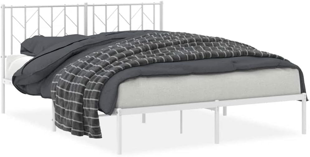 White Steel King Size Bed Frame 59 x 79 in with Headboard, Sturdy Metal Frame for Bedroom, Spacious and Elegant White Finish, Easy Assembly and Durable Support for Master