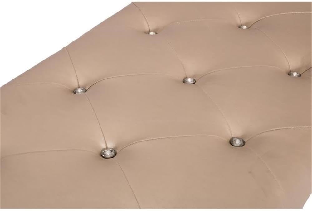 Pemberly Row Beige Faux Leather Vanity Bench, 53' L x 18' W x 19' H, Champagne Finish, Acrylic Legs, Upholstered Bedroom or Vanity Room Seat, Minimal Assembly Required