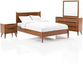 Allora 4-Piece Wood Bedroom Set, California King Bed, Nightstand, Dresser, Mirror, Solid Rubber Wood and Veneer, Oak Finish, Ample Storage, Timeless Design for Master Bedroom Furniture