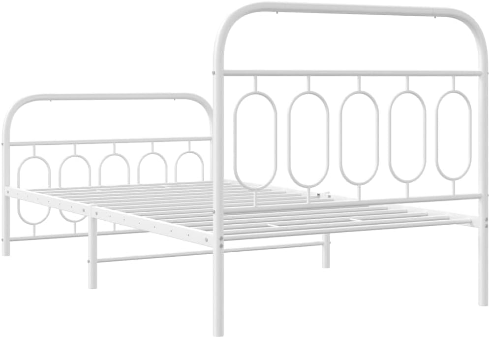 Twin Metal Bed Frame with Footboard White 39.4'x78.7' Sturdy Steel Platform Bed Base with Underbed Storage Space for Bedroom Guest Room