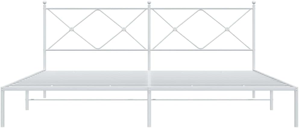 Metal Bed Frame with Headboard White King Size 76'x79.9' Steel Platform Bed Frame with Underbed Storage Space Sturdy Construction for Bedroom Furniture