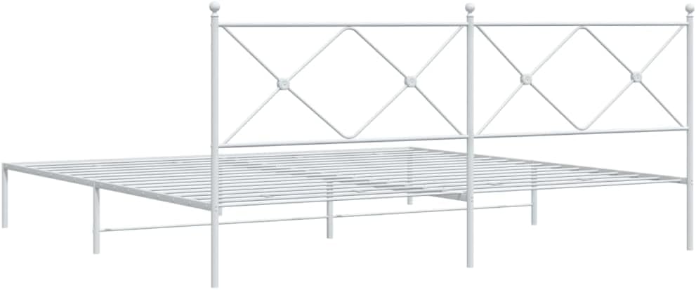 Queen Bed Frame with Headboard White Metal Platform Bedframe 76'x79.9' Heavy Duty Steel Construction for Bedroom Furniture Storage Space Under Bed