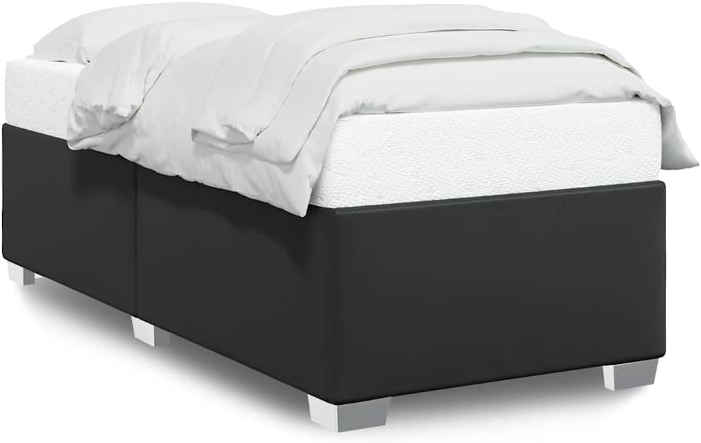 Twin XL Bed Frame in Matte Black Faux Leather with Solid Plywood and Engineered Wood Construction for Modern Bedroom Furniture, Durable Support and Space Saving Design
