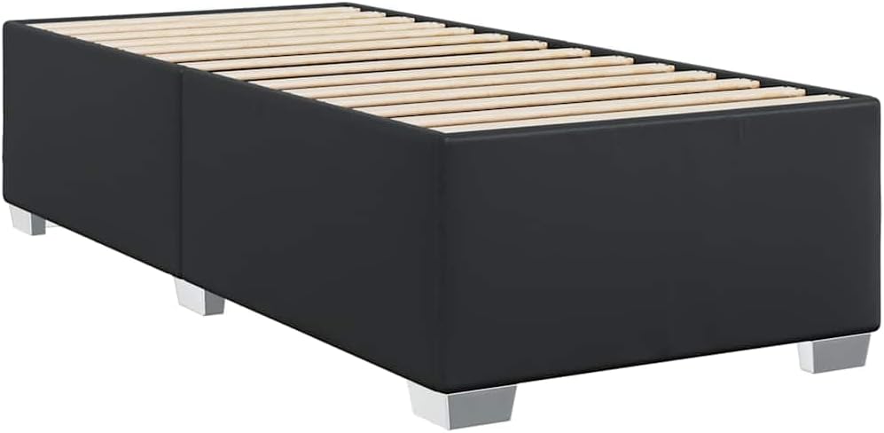 Twin Bed Frame with Black Faux Leather and Engineered Wood, Modern Design for Stable Support and Easy Maintenance, Durable Construction for Compact Spaces