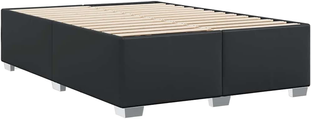 Black Faux Leather Queen Bed Frame Rectangular Engineered Wood Base Modern Matte Finish for Standard Mattress Support Durable Bedroom Furniture