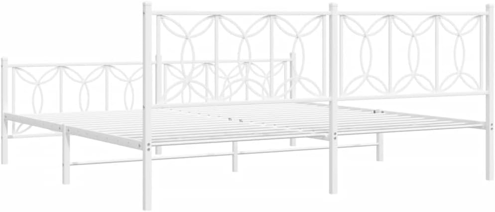 Metal Platform Bed Frame with Footboard White 76'x79.9' King Size Steel Frame Sturdy Bedframe with Underbed Storage Space for Bedroom Furniture