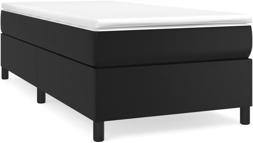 Twin XL Bed Frame Black Faux Leather Upholstered with Stain-Resistant Fabric and Cushioned Headboard for Modern Bedroom, 81.1' Long 38.2' Wide 13.8' Tall, Durable Engineered