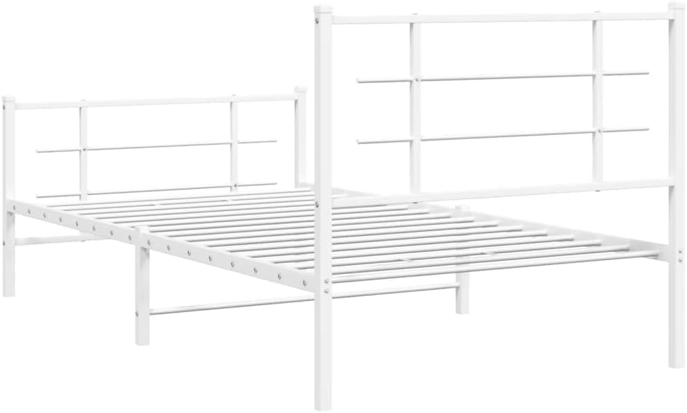 Steel Twin Bed Frame White Rectangular Modern Design with Underbed Storage for Bedroom