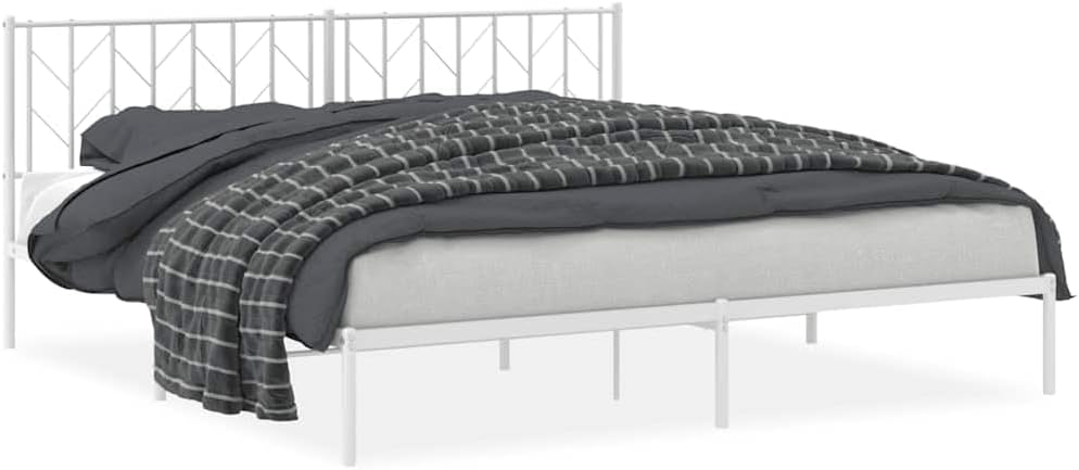 Metal Bed Frame King Size with Headboard White Steel Platform Bed Frame Sturdy Bedframe with Underbed Storage Space for Bedroom Guest Room