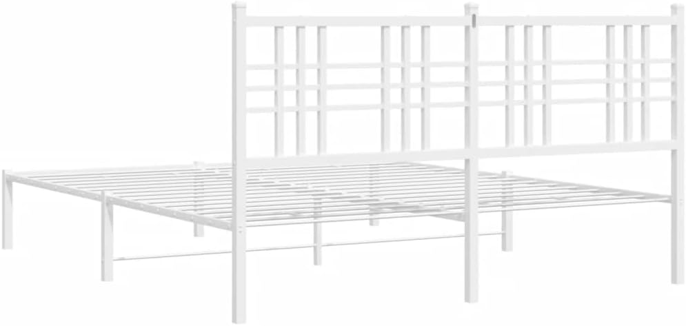 Metal Bed Frame with Headboard White Queen Size Platform Bed Frame Steel Construction 59.1'x78.7' Sturdy Bedframe with Underbed Storage for Bedroom Furniture