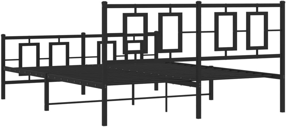 Metal Bed Frame Queen Platform with Footboard Black 59.1'x78.7' Heavy Duty Steel Construction Underbed Storage Space Bedframe for Bedroom Furniture