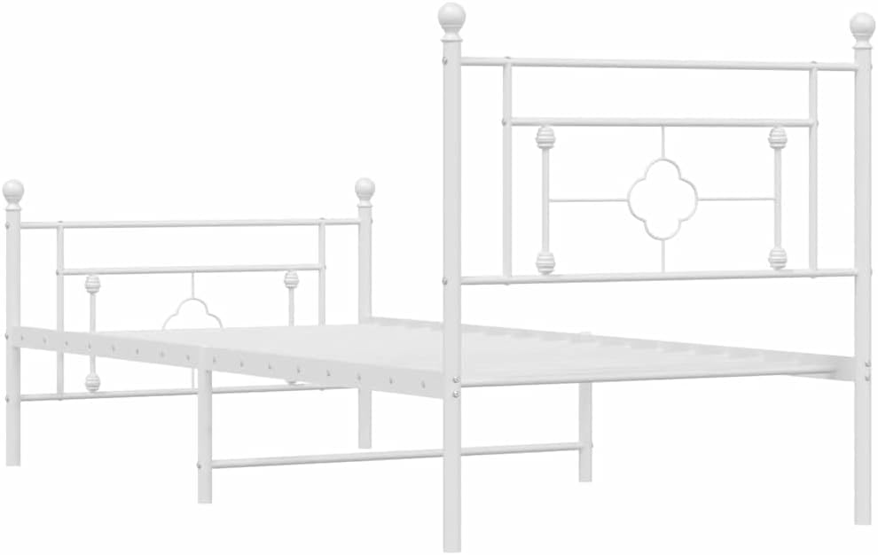 White Powder-Coated Steel Bed Frame 39.4x78.7 in, Metal Bed Frame for Adult with Sturdy Construction and Modern Design, Easy Assembly Included