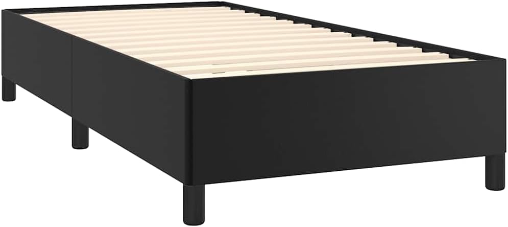 Twin XL Faux Leather Bed Frame Black Engineered Wood Plywood Modern Design Sturdy Support Space Saving Easy Assembly Low Maintenance