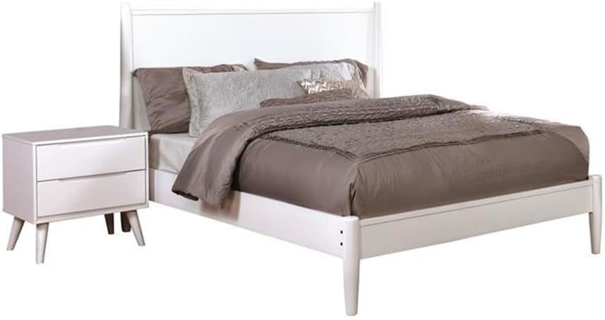 Furniture of America FOA Belkor 2-Piece White Solid Wood Bedroom Set- Cal King + Nightstand