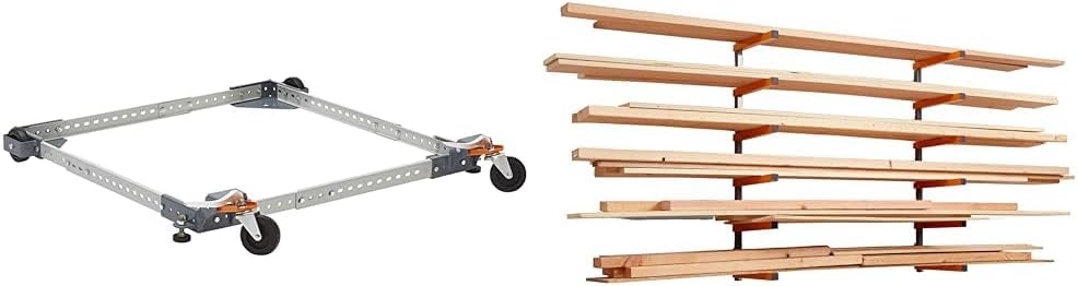 Bora Adjustable Universal Mobile Base Portamate PM-1000. Move Your Heavy Tools & Wood Organizer and Lumber Storage Metal Rack with 6-Level Wall Mount – Indoor and Outdoor Use, in Orange