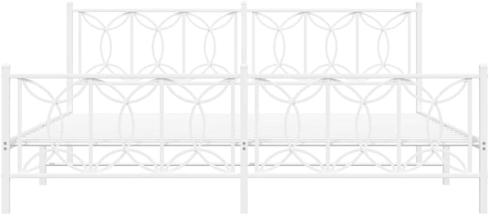 Metal Platform Bed Frame with Footboard White 76'x79.9' King Size Steel Frame Sturdy Bedframe with Underbed Storage Space for Bedroom Furniture