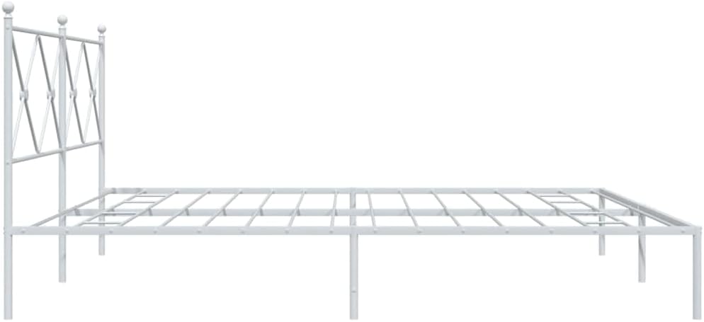Queen Bed Frame with Headboard White Metal Platform Bedframe 76'x79.9' Heavy Duty Steel Construction for Bedroom Furniture Storage Space Under Bed