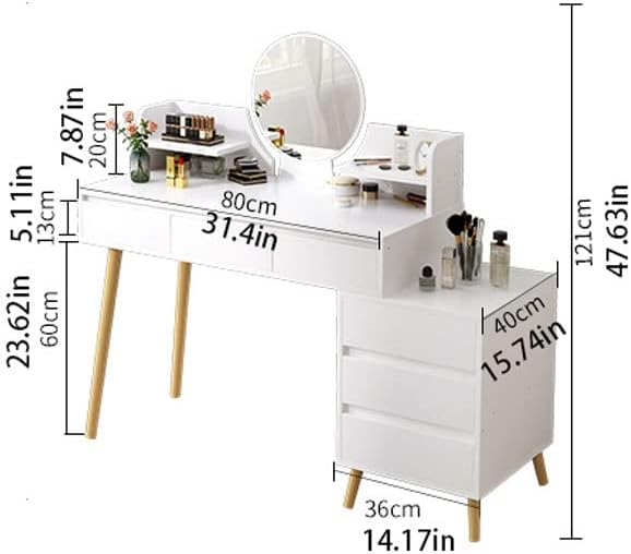 Vanity Benches Vanity Table Set with Brightness Adjustable Touch Screen dimming Mirror, with Cabinet and 6 Drawers, Ladies or Girls Dresser (Color : A, Size : 80x40x121cm)