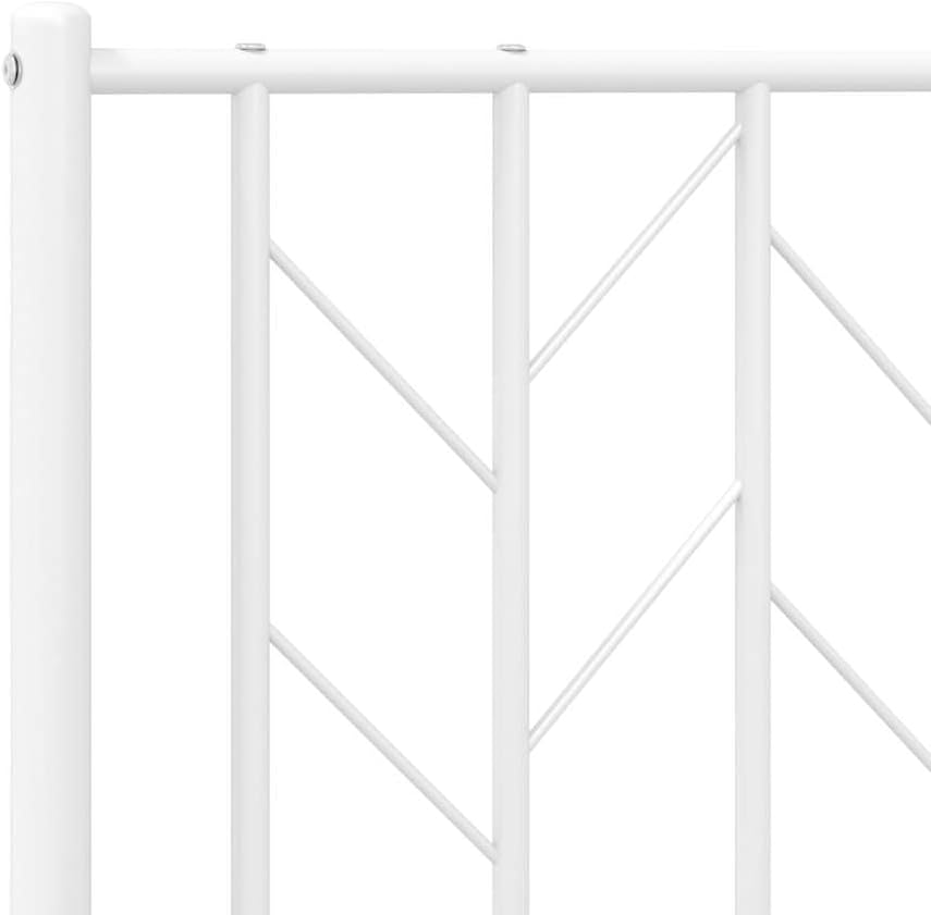 White Steel King Size Bed Frame 59 x 79 in with Headboard, Sturdy Metal Frame for Bedroom, Elegant White Finish, Traditional Aesthetic Design, Easy Maintenance Furniture