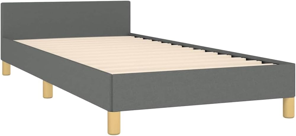 Twin XL Upholstered Bed Frame with Headboard in Dark Grey 100% Polyester Fabric, Engineered Wood Structure for Durable Support and Easy Assembly, Modern Minimalist Design