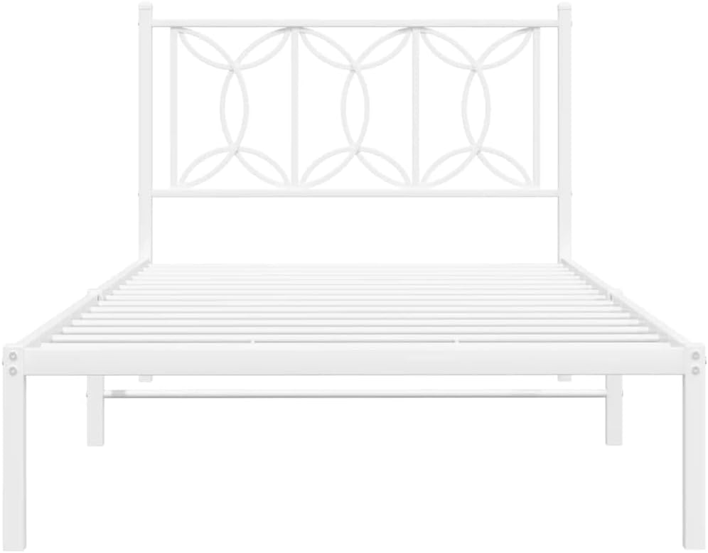 White Metal Bed Frame with Headboard Steel Platform Base 39.4'x78.7' Twin/Queen Size Sturdy Bedframe for Bedroom with Underbed Storage Space