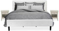 East West Furniture NL19K-2GA0C 3 Piece Modern Bedroom Set - King size Button Tufted Bed - Linen white Velvet Fabric Upholstered Headboard and a Wire Brushed Butter Cream Finish Nightstand