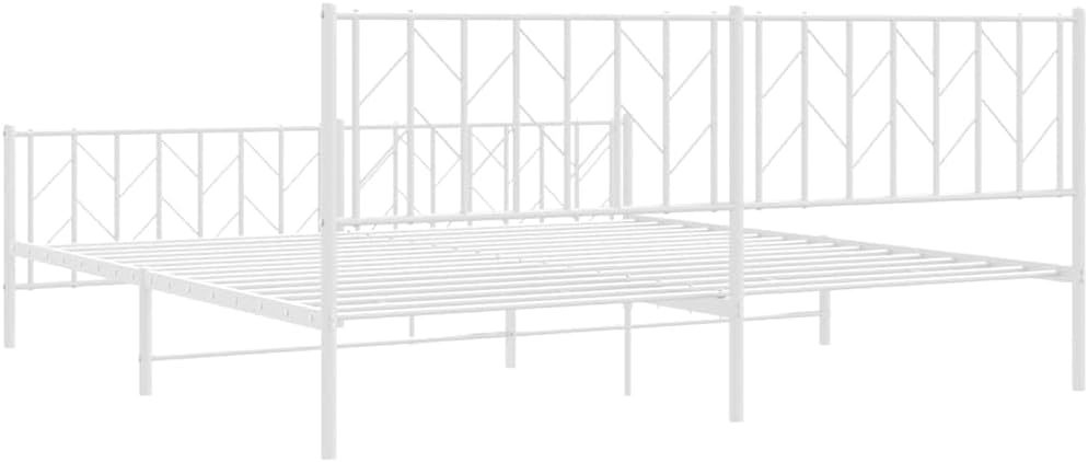 Metal Bed Frame with Footboard White 76'x79.9' King Platform Bed Frame Steel Construction Underbed Storage Space for Bedroom Furniture