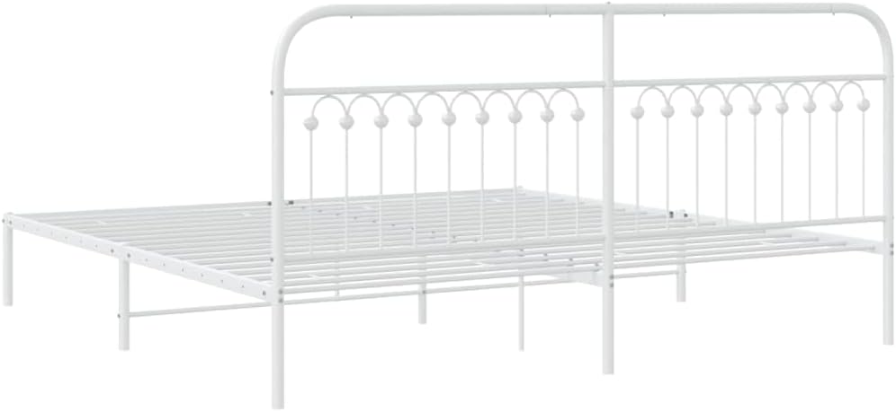 White Steel Full Bed Frame with Headboard, Rectangular Traditional Design, Sturdy Metal Construction and Easy Assembly, 4-Piece Bed Frame Set for Bedroom