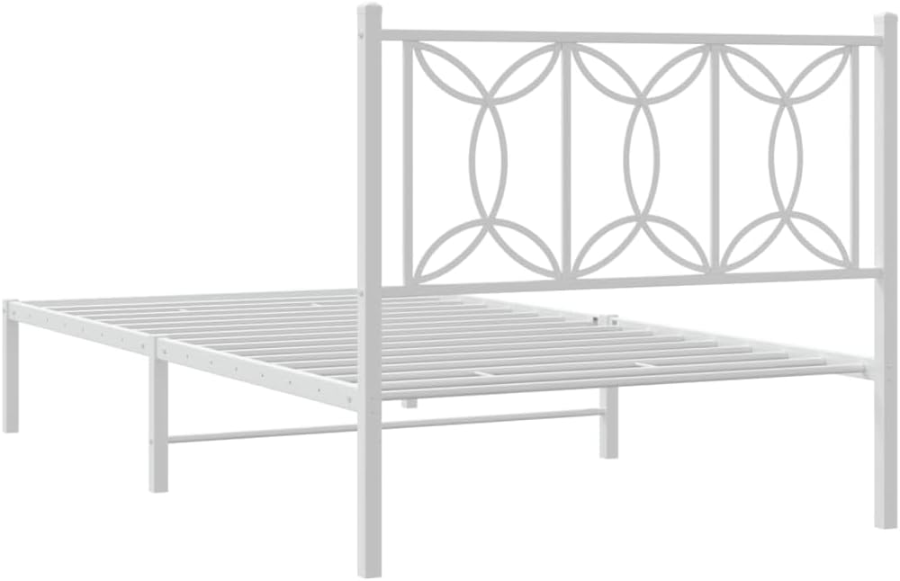 White Metal Bed Frame with Headboard Steel Platform Base 39.4'x78.7' Twin/Queen Size Sturdy Bedframe for Bedroom with Underbed Storage Space