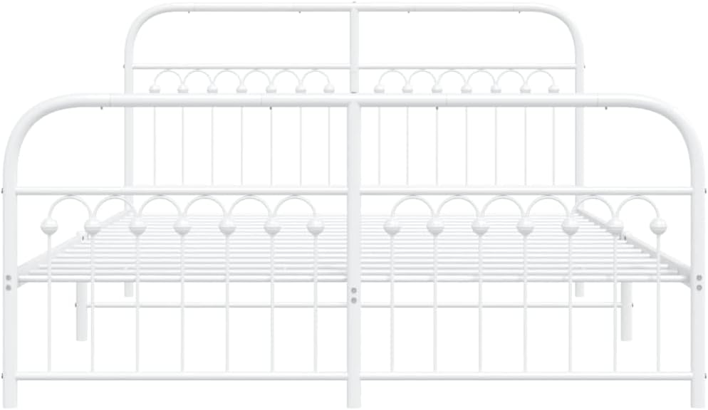 Metal Platform Bed Frame with Headboard and Footboard White Queen Size Steel Sturdy Structure Underbed Storage Space for Bedroom Furniture