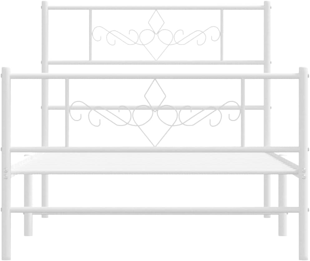 Twin Bed Frame Single Size Modern Metal Platform Bed Frame White Rectangular Sturdy Support for Bedroom Guest Room Small Spaces