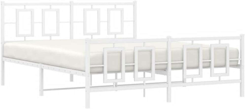 Metal Bed Frame Queen Platform Bed Frame with Footboard White Sturdy Steel Construction 59.1'x78.7' Underbed Storage for Bedroom Guest Room