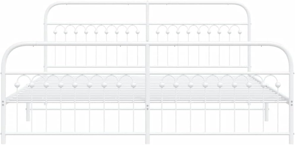 Metal Bed Frame with Footboard White 76'x79.9' King Platform Bed Frame Steel Sturdy Support Underbed Storage Space for Bedroom Guest Room Furniture