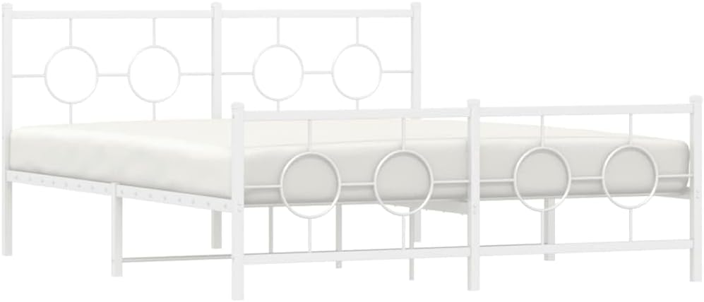 Metal Bed Frame Queen Size White Platform Bed Frame with Footboard and Underbed Storage Space 59.1'x78.7' Sturdy Steel Construction for Bedroom Furniture