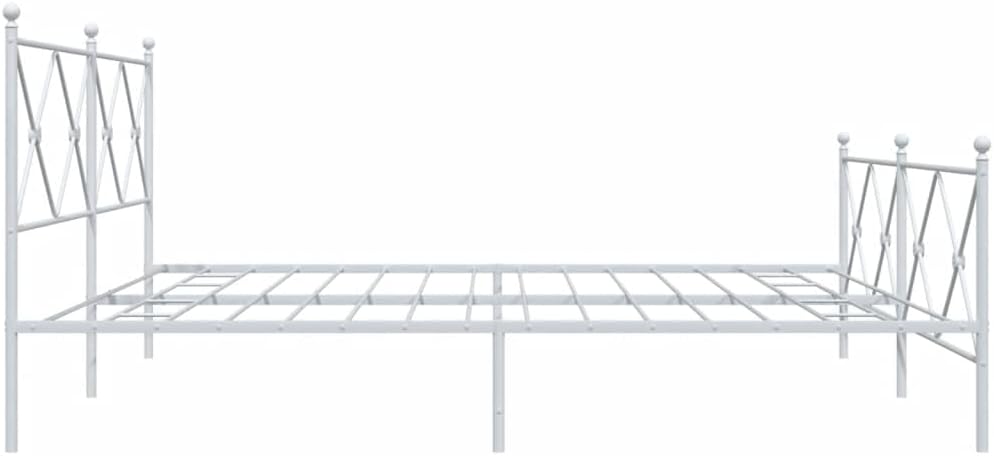 White Steel Bed Frame 76 x 80 Inches with Headboard and Footboard, Classic Rectangular Metal Frame for Bedroom, Durable Construction and Easy Maintenance
