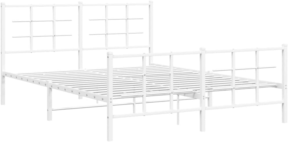 White Metal King Size Bed Frame Heavy-Duty Steel Construction Rectangular Modern Sleek Finish for Bedroom Furniture