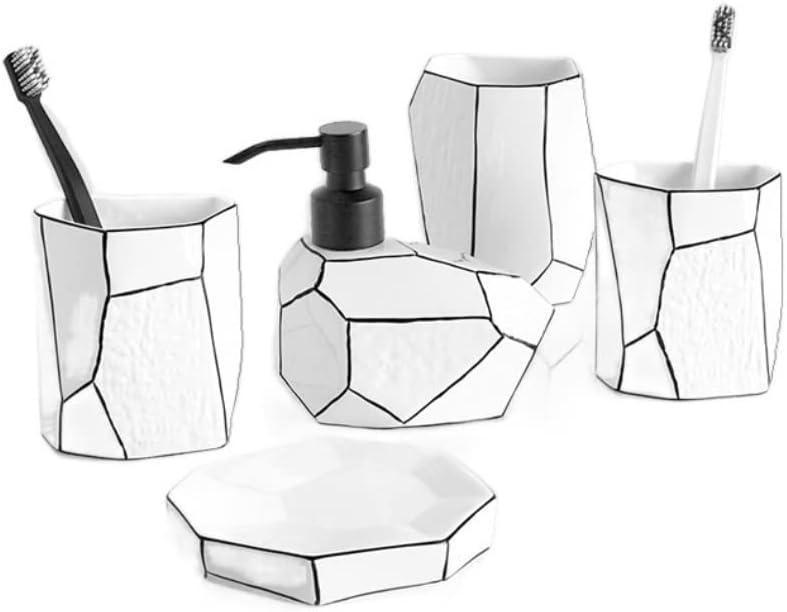 Vanity Bathroom Decor, Ceramics Bathroom Accessories Set Soap Dispenser/Toothbrush Holder/Tumbler/Soap Dish Creative Home Gift Housewarming Gift(5pcs)