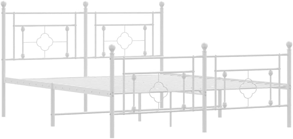 White Powder-Coated Steel King Size Bed Frame with Underbed Storage, Modern Metal Platform Bed Frame for Bedroom Furniture, Contemporary Design and Easy Assembly