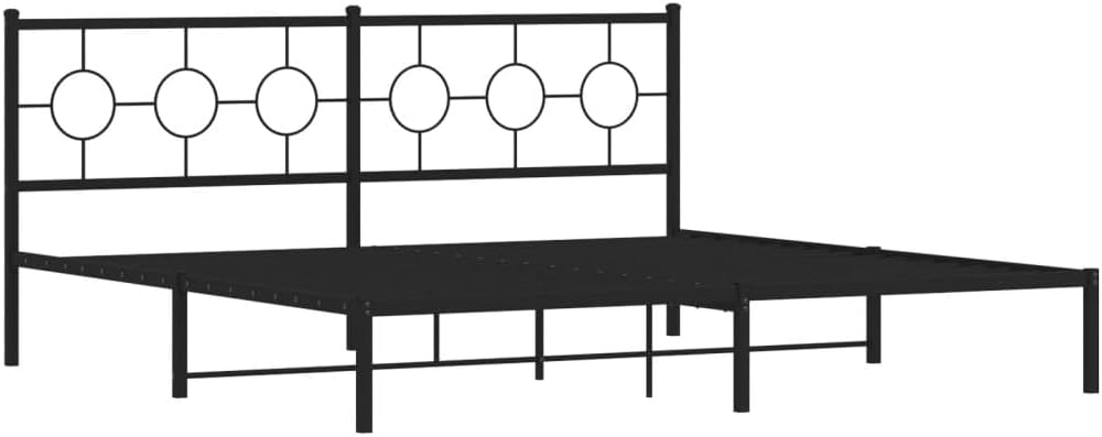 Metal Bed Frame with Headboard Black King Size 76'x79.9' Sturdy Steel Platform Bedframe Underbed Storage Space for Bedroom