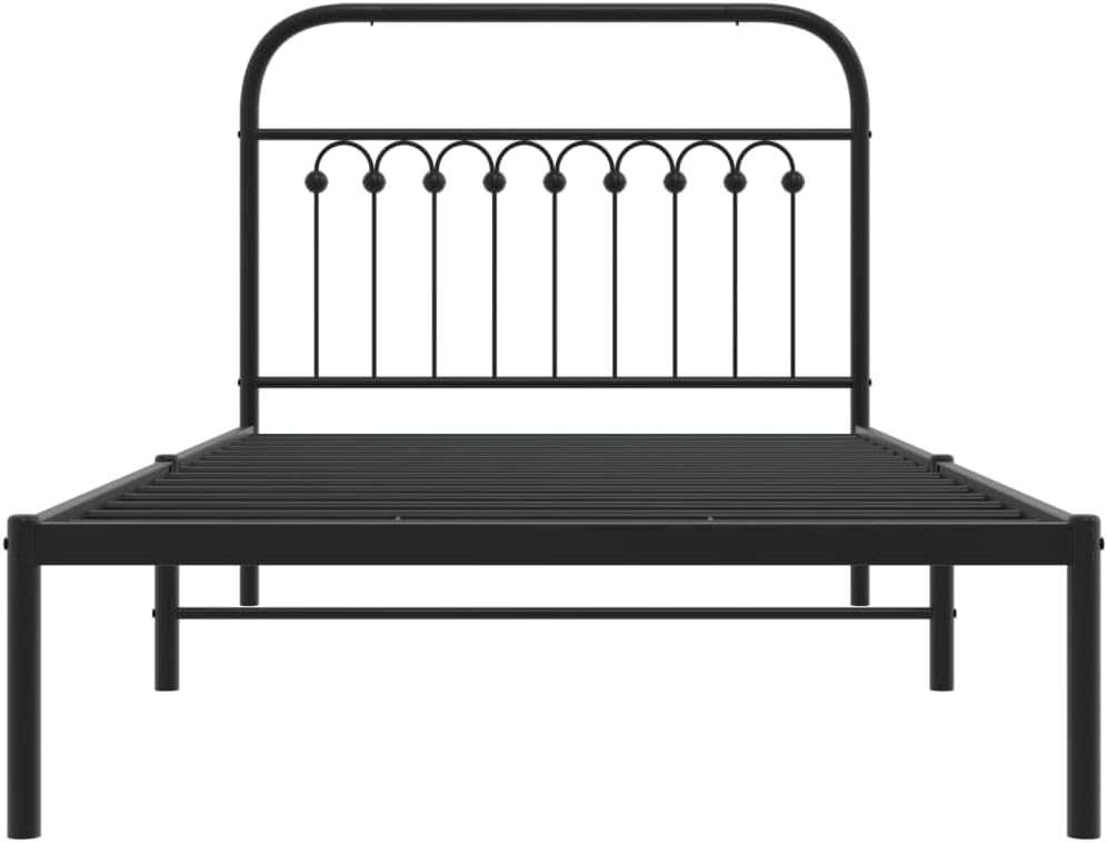 Twin Metal Bed Frame with Headboard Black 39.4'x78.7' Steel Platform Bed Frame with Underbed Storage Space Sturdy Bedframe for Bedroom Guest Room
