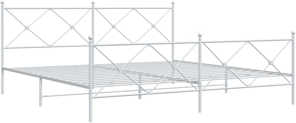 Metal Bed Frame with Footboard White King Size 76'x79.9' Steel Construction Heavy Duty Platform Bed with Underbed Storage Space for Bedroom Furniture