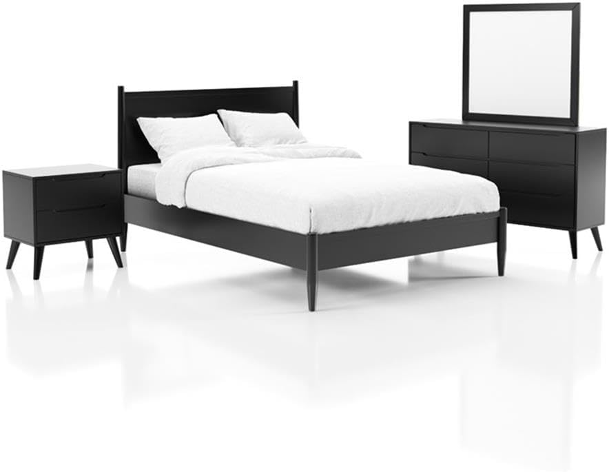 HOMES: Inside + Out Debonaze Mid-Century Modern E. King 4-Piece Bedroom Set, Eastern, Black
