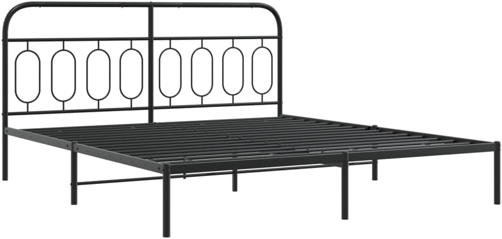 Black Steel Full Bed Frame Rectangular Modern Design Heavy-Duty Metal Platform Bed with Ample Underbed Storage Space for Adults and Guests, Sturdy Construction with Airflow