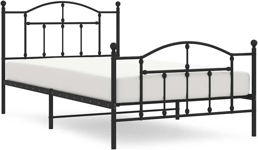 Twin Black Powder-Coated Steel Bed Frame, Rectangular Modern Platform Design with 440lb Weight Capacity, Durable Metal Construction for Bedroom Guest Room Furniture