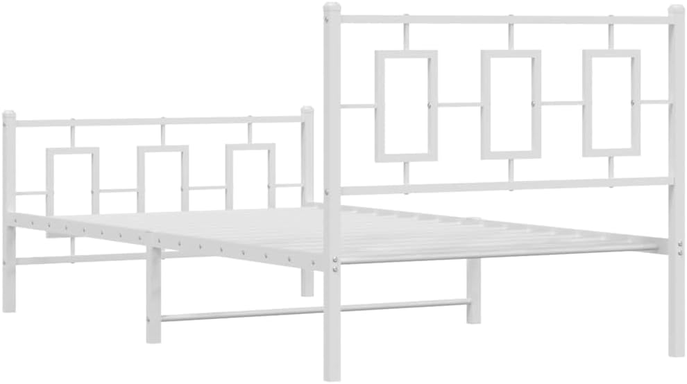 Metal Bed Frame with Footboard Twin Size White Sturdy Steel Platform Bed Frame for Bedroom Furniture Underbed Storage Space