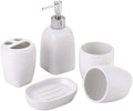 Vanity Bathroom Decor, White Ceramic Bathroom Accessory Set 5 Pieces Bathroom Set Including Soap Dispenser Toothbrush Holder Soap Dish Housewarming Gift(B)
