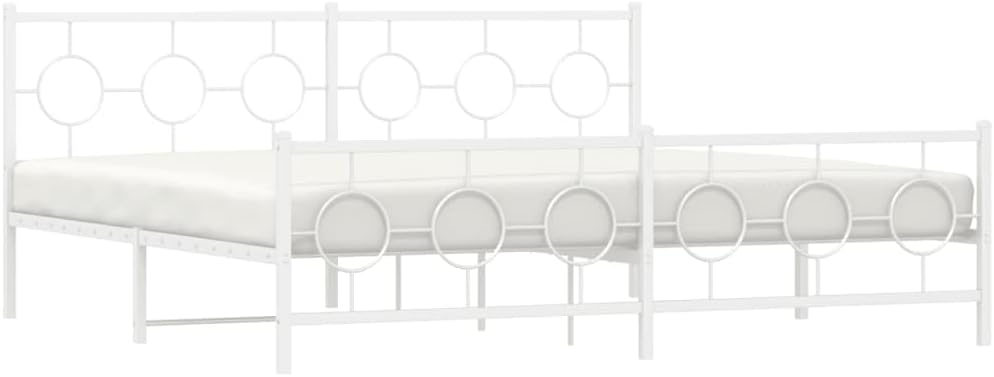 Metal Bed Frame with Footboard White 76'x79.9' King Platform Bed Steel Frame Underbed Storage Space Sturdy Bedframe for Bedroom Furniture